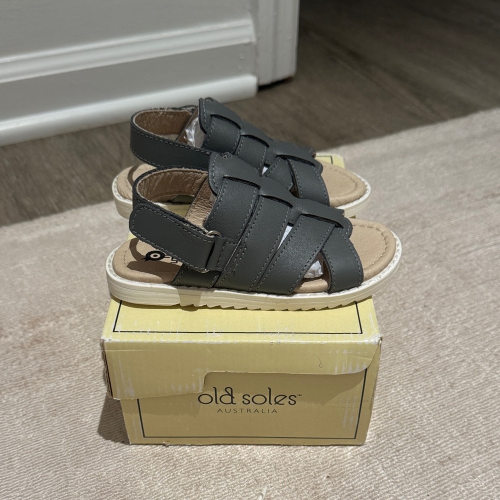 New Old Soles Kids Charcoal Leather Fisherman Sandals